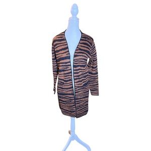 Fortune Ivy Women's‎ Open Front Cardigan Sweater Tiger Stripe Animal Print XS